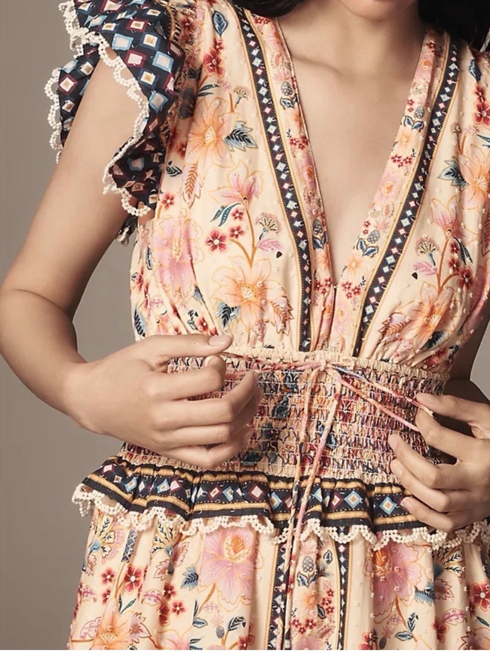 Farm Rio Floral Tiered Maxi Dress with Smocked Waist - Picture 2 of 6